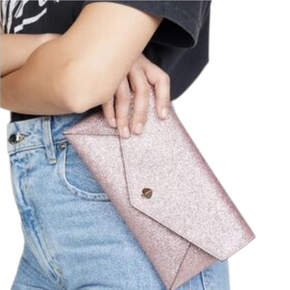 Kate Spade Burgess Rose Gold Pink Glitter Clutch with Chain Strap - Picture 2 of 10